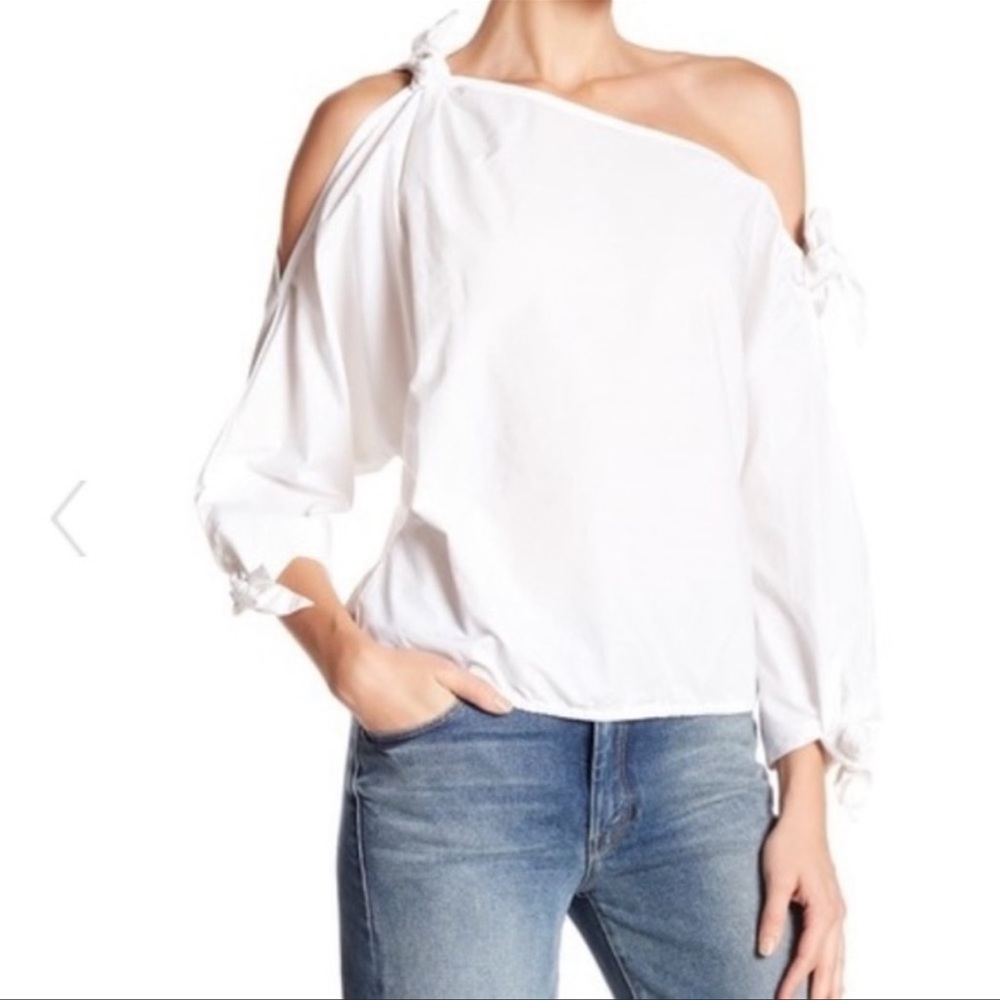 Joie XS White Poplin Cold Shoulder Top